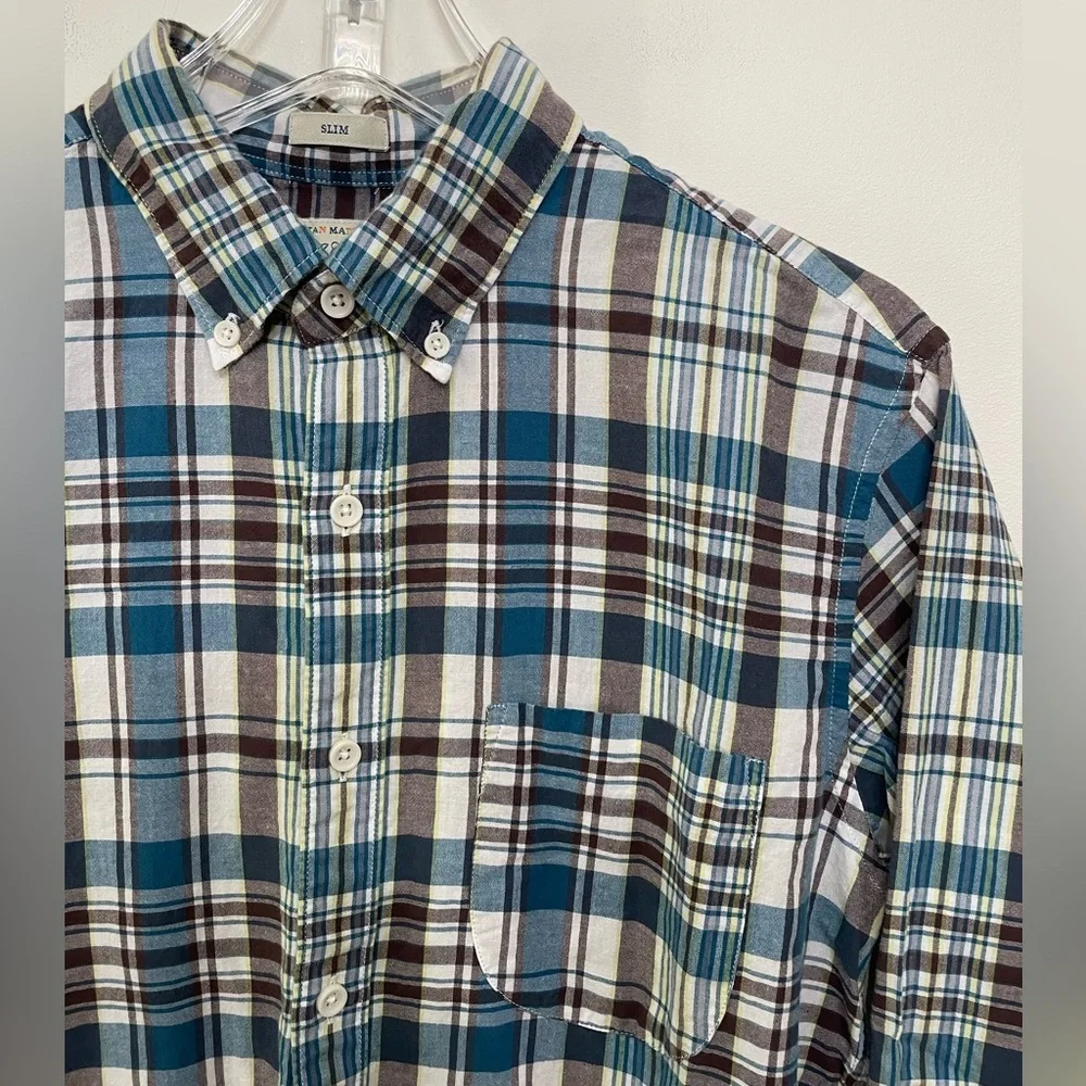 J. Crew Indian Madras Plaid Shirt Men's Size M Long Sleeve Slim Fit Button Up
